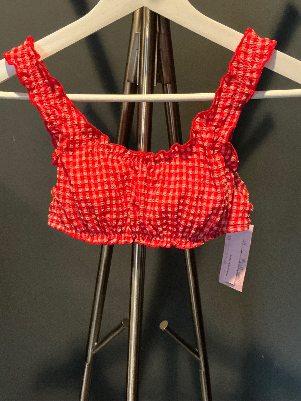 Red Gingham Smocked Bikini Top